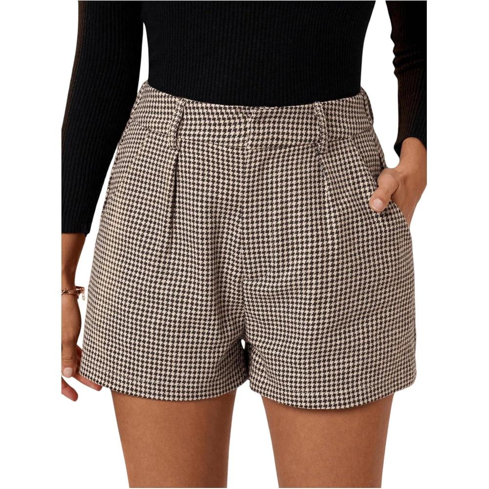 image:imageMakeMeChic Womens Summer Dressy Casual Shorts Plaid Elastic High Waisted Tailored Shorts Work Wide Leg Mini ShortsMulticolor a