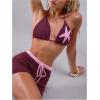 image:imageMAKEMECHIC Womens 2 Piece Summer Swimsuit Starfish Halter Bikini Top and Drawstring Coverup Shorts SetRed Violet
