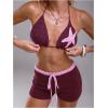 image:imageMAKEMECHIC Womens 2 Piece Summer Swimsuit Starfish Halter Bikini Top and Drawstring Coverup Shorts SetRed Violet