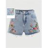 image:imageMAKEMECHIC Womens Floral Jean Shorts High Waist Embroidery Raw Hem Denim ShortBlue