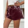 image:imageMAKEMECHIC Womens PU Leather Wide Leg Shorts Low Waist Rave Party Mini ShortsBurgundy