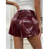 image:imageMAKEMECHIC Womens PU Leather Wide Leg Shorts Low Waist Rave Party Mini ShortsBurgundy