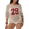 image:imageMakeMeChic Womens Beach Cover Up Crochet Number Print Half Sleeve V Neck Summer Tee TopsApricot