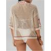 image:imageMakeMeChic Womens Beach Cover Up Crochet Number Print Half Sleeve V Neck Summer Tee TopsApricot