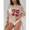 image:imageMakeMeChic Womens Beach Cover Up Crochet Number Print Half Sleeve V Neck Summer Tee TopsApricot