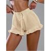 image:imageMakeMeChic Womens Beach Vacation Crochet Cover Up Shorts Drawstring Ruffle Swimsuit CoverupsApricot