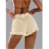 image:imageMakeMeChic Womens Beach Vacation Crochet Cover Up Shorts Drawstring Ruffle Swimsuit CoverupsApricot