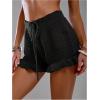 image:imageMakeMeChic Womens Beach Vacation Crochet Cover Up Shorts Drawstring Ruffle Swimsuit CoverupsBlack