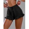 image:imageMakeMeChic Womens Beach Vacation Crochet Cover Up Shorts Drawstring Ruffle Swimsuit CoverupsBlack