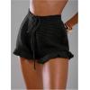 image:imageMakeMeChic Womens Beach Vacation Crochet Cover Up Shorts Drawstring Ruffle Swimsuit CoverupsBlack