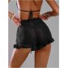 image:imageMakeMeChic Womens Beach Vacation Crochet Cover Up Shorts Drawstring Ruffle Swimsuit CoverupsBlack