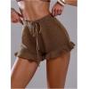 image:imageMakeMeChic Womens Beach Vacation Crochet Cover Up Shorts Drawstring Ruffle Swimsuit CoverupsBrown