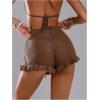 image:imageMakeMeChic Womens Beach Vacation Crochet Cover Up Shorts Drawstring Ruffle Swimsuit CoverupsBrown