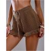 image:imageMakeMeChic Womens Beach Vacation Crochet Cover Up Shorts Drawstring Ruffle Swimsuit CoverupsBrown