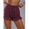 image:imageMakeMeChic Womens Beach Vacation Crochet Cover Up Shorts Drawstring Ruffle Swimsuit CoverupsBurgundy