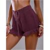 image:imageMakeMeChic Womens Beach Vacation Crochet Cover Up Shorts Drawstring Ruffle Swimsuit CoverupsBurgundy
