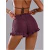 image:imageMakeMeChic Womens Beach Vacation Crochet Cover Up Shorts Drawstring Ruffle Swimsuit CoverupsBurgundy