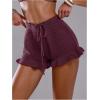 image:imageMakeMeChic Womens Beach Vacation Crochet Cover Up Shorts Drawstring Ruffle Swimsuit CoverupsBurgundy