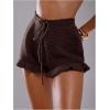 image:imageMakeMeChic Womens Beach Vacation Crochet Cover Up Shorts Drawstring Ruffle Swimsuit CoverupsChocolate Brown