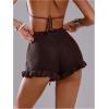 image:imageMakeMeChic Womens Beach Vacation Crochet Cover Up Shorts Drawstring Ruffle Swimsuit CoverupsChocolate Brown