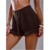 image:imageMakeMeChic Womens Beach Vacation Crochet Cover Up Shorts Drawstring Ruffle Swimsuit CoverupsChocolate Brown