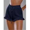 image:imageMakeMeChic Womens Beach Vacation Crochet Cover Up Shorts Drawstring Ruffle Swimsuit CoverupsDark Blue