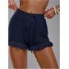 image:imageMakeMeChic Womens Beach Vacation Crochet Cover Up Shorts Drawstring Ruffle Swimsuit CoverupsDark Blue