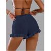 image:imageMakeMeChic Womens Beach Vacation Crochet Cover Up Shorts Drawstring Ruffle Swimsuit CoverupsDark Blue