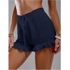 image:imageMakeMeChic Womens Beach Vacation Crochet Cover Up Shorts Drawstring Ruffle Swimsuit CoverupsDark Blue