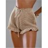 image:imageMakeMeChic Womens Beach Vacation Crochet Cover Up Shorts Drawstring Ruffle Swimsuit CoverupsKhaki