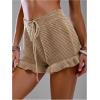 image:imageMakeMeChic Womens Beach Vacation Crochet Cover Up Shorts Drawstring Ruffle Swimsuit CoverupsKhaki