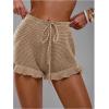 image:imageMakeMeChic Womens Beach Vacation Crochet Cover Up Shorts Drawstring Ruffle Swimsuit CoverupsKhaki