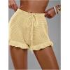 image:imageMakeMeChic Womens Beach Vacation Crochet Cover Up Shorts Drawstring Ruffle Swimsuit CoverupsLight Yellow