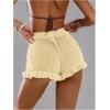 image:imageMakeMeChic Womens Beach Vacation Crochet Cover Up Shorts Drawstring Ruffle Swimsuit CoverupsLight Yellow