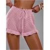 image:imageMakeMeChic Womens Beach Vacation Crochet Cover Up Shorts Drawstring Ruffle Swimsuit CoverupsPink