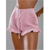 image:imageMakeMeChic Womens Beach Vacation Crochet Cover Up Shorts Drawstring Ruffle Swimsuit CoverupsPink
