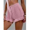 image:imageMakeMeChic Womens Beach Vacation Crochet Cover Up Shorts Drawstring Ruffle Swimsuit CoverupsPink