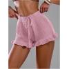 image:imageMakeMeChic Womens Beach Vacation Crochet Cover Up Shorts Drawstring Ruffle Swimsuit CoverupsPink