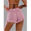 image:imageMakeMeChic Womens Beach Vacation Crochet Cover Up Shorts Drawstring Ruffle Swimsuit CoverupsPink