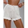 image:imageMakeMeChic Womens Beach Vacation Crochet Cover Up Shorts Drawstring Ruffle Swimsuit CoverupsWhite