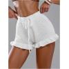 image:imageMakeMeChic Womens Beach Vacation Crochet Cover Up Shorts Drawstring Ruffle Swimsuit CoverupsWhite