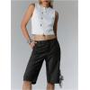 image:imageMakeMeChic Womens Bermuda Shorts Dressy Tailored Pants Knee Length Low Waisted Shorts Office Business Fall ShortsBlack