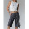 image:imageMakeMeChic Womens Bermuda Shorts Dressy Tailored Pants Knee Length Low Waisted Shorts Office Business Fall ShortsGrey