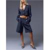 image:imageMakeMeChic Womens Bermuda Shorts Low Waist Knee Length Wide Leg Old Money ShortsBlue