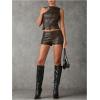 image:imageMakeMeChic Womens Black Leather Shorts Micro Mini Shorts Summer Going Out Low Waisted Y2k Hot Pants Concert OutfitsCoffee Brown