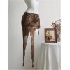 image:imageMakeMeChic Womens Brown Mini Skirt Y2K Asymmetrical Floral Tiered Ruched Lettuce Trim Cowgirl Vintage SkortsBrown