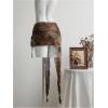 image:imageMakeMeChic Womens Brown Mini Skirt Y2K Asymmetrical Floral Tiered Ruched Lettuce Trim Cowgirl Vintage SkortsBrown