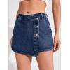image:imageMakeMeChic Womens Casual High Waisted Button Front Denim Skort Asymmetrical Hem Jean Skirt ShortsDark Wash