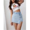 image:imageMakeMeChic Womens Casual High Waisted Button Front Denim Skort Asymmetrical Hem Jean Skirt ShortsLight Wash