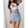image:imageMakeMeChic Womens Casual High Waisted Button Front Denim Skort Asymmetrical Hem Jean Skirt ShortsLight Wash B